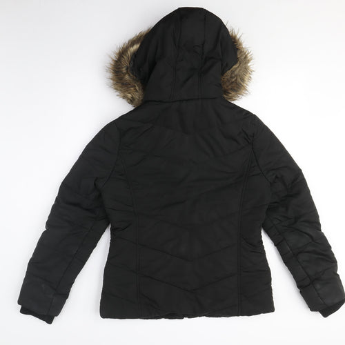 New Look Girls Black Puffer Coat 12-13 Hooded & Fur Trim