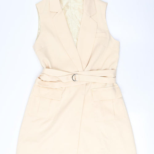 Missguided Women's Beige Sleeveless Belted Dress, Size 12