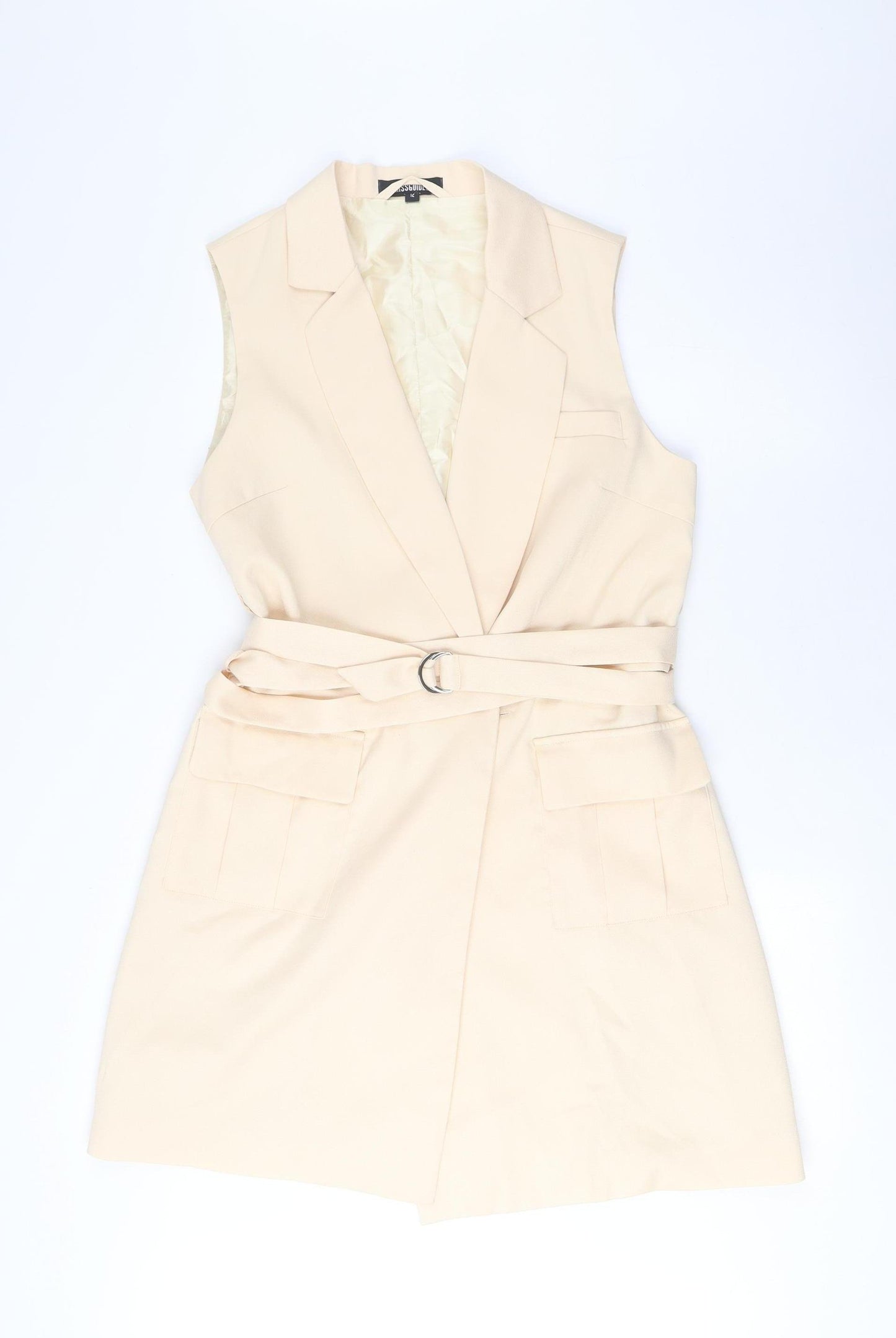 Missguided Women's Beige Sleeveless Belted Dress, Size 12