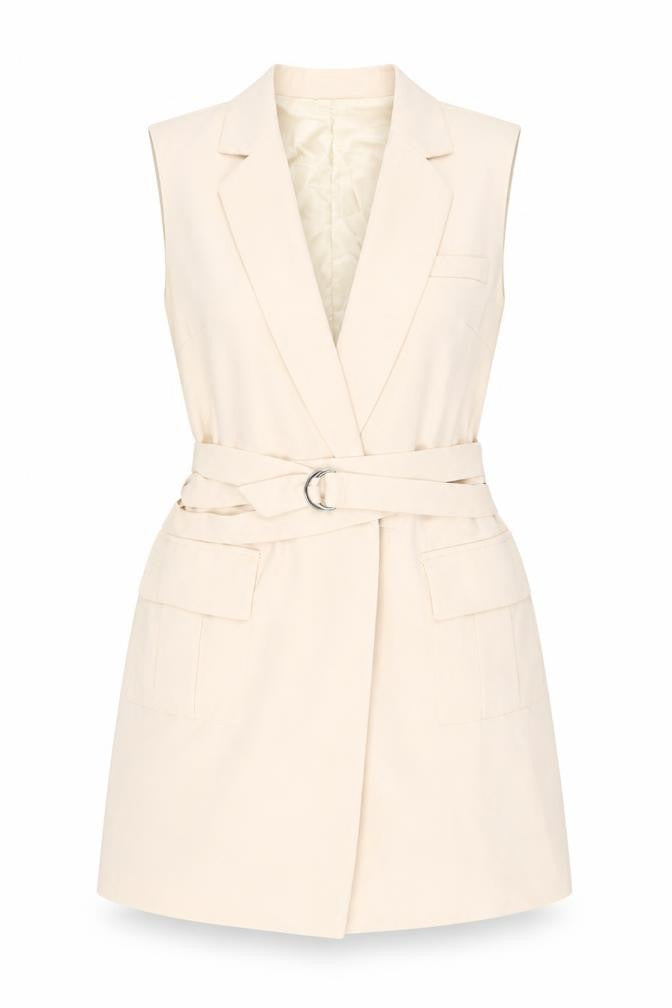 Missguided Women's Beige Sleeveless Belted Dress, Size 12