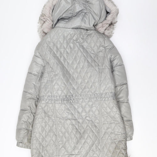 River Island Women's Grey Fur Trim Puffer Coat Size 10