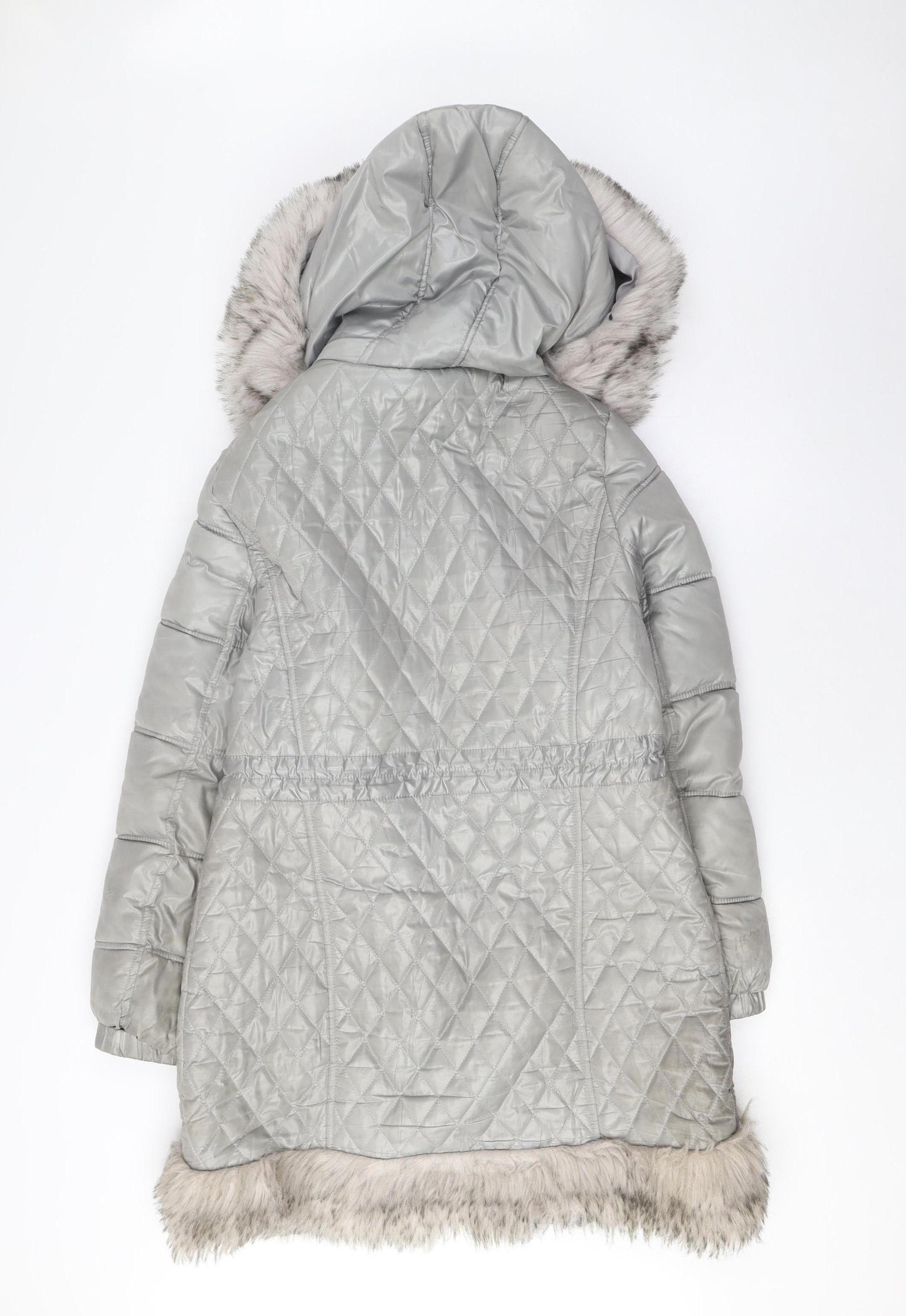 River Island Women's Grey Fur Trim Puffer Coat Size 10