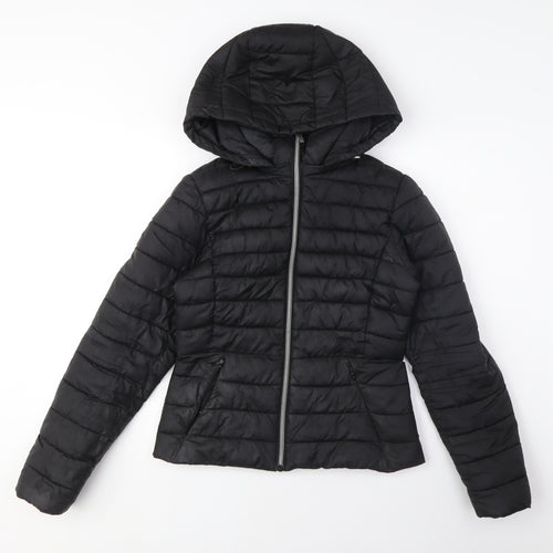 Zara Women's Black Puffer Jacket XS Hooded Casual
