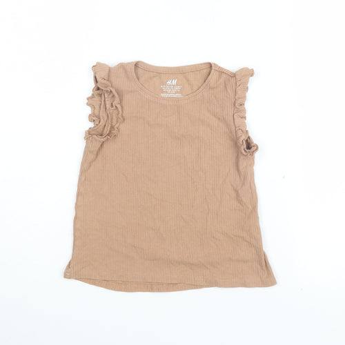 H&M Girls Brown Sleeveless Ruffle T-Shirt, 6-8 Years