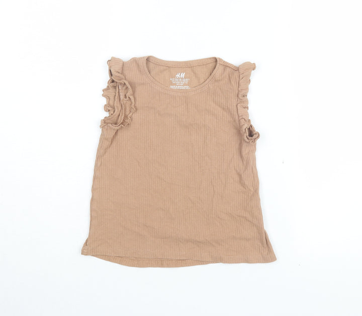 H&M Girls Brown Sleeveless Ruffle T-Shirt, 6-8 Years