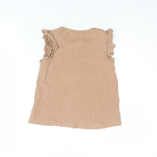 H&M Girls Brown Sleeveless Ruffle T-Shirt, 6-8 Years
