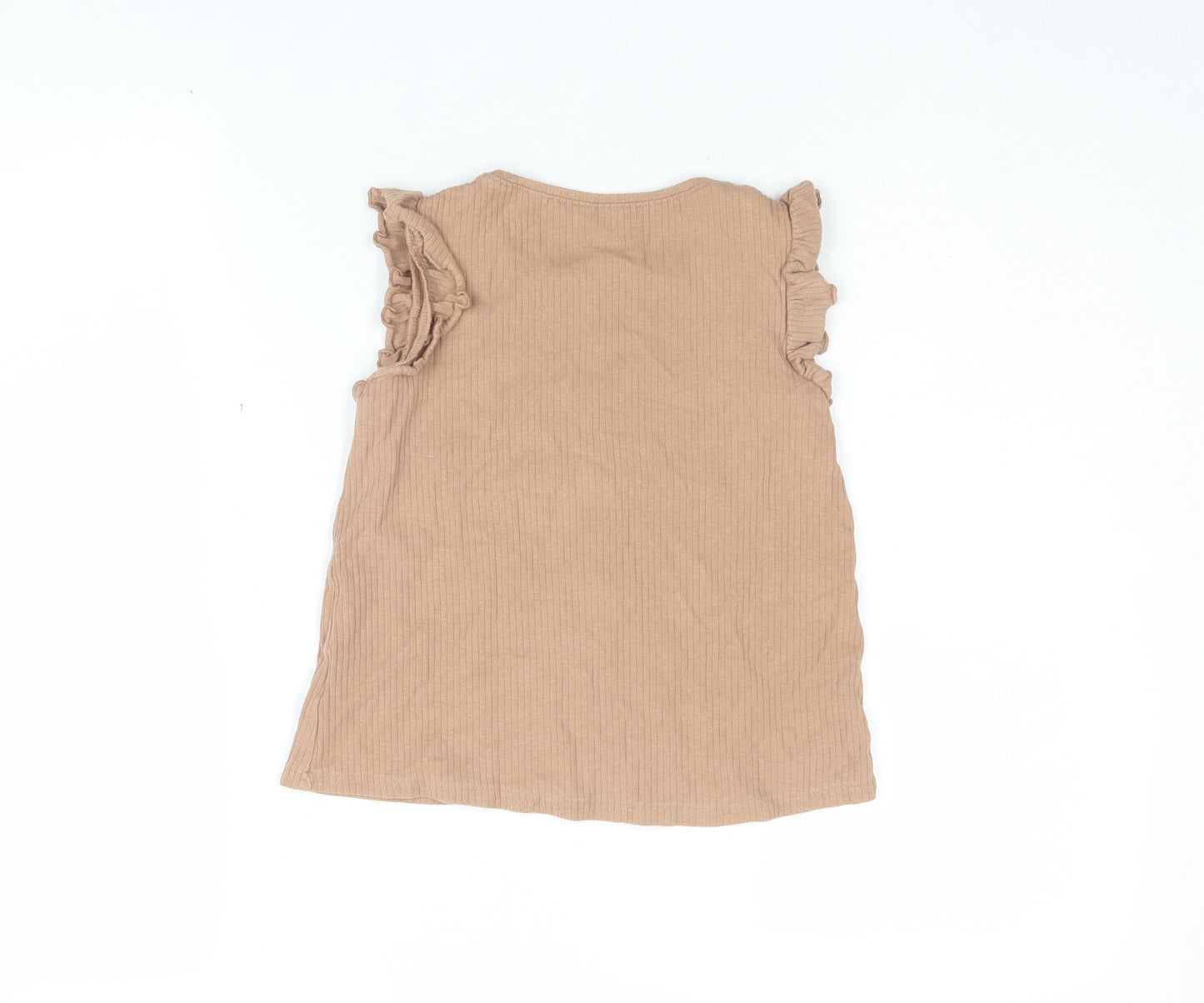 H&M Girls Brown Sleeveless Ruffle T-Shirt, 6-8 Years