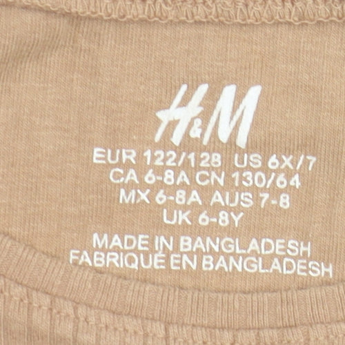 H&M Girls Brown Sleeveless Ruffle T-Shirt, 6-8 Years