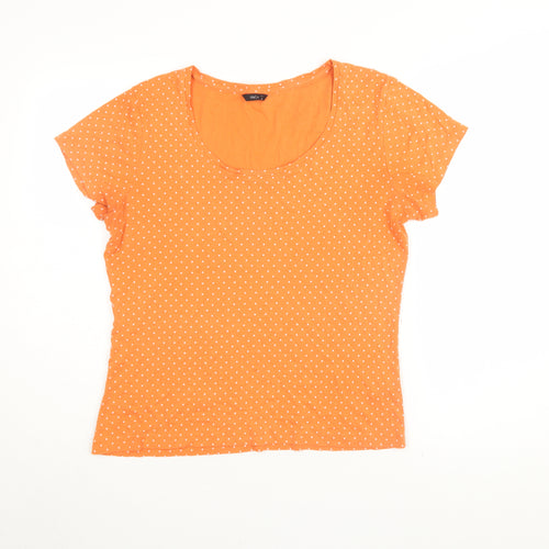 M&Co Women's Orange Polka Dot T-Shirt, Size 18