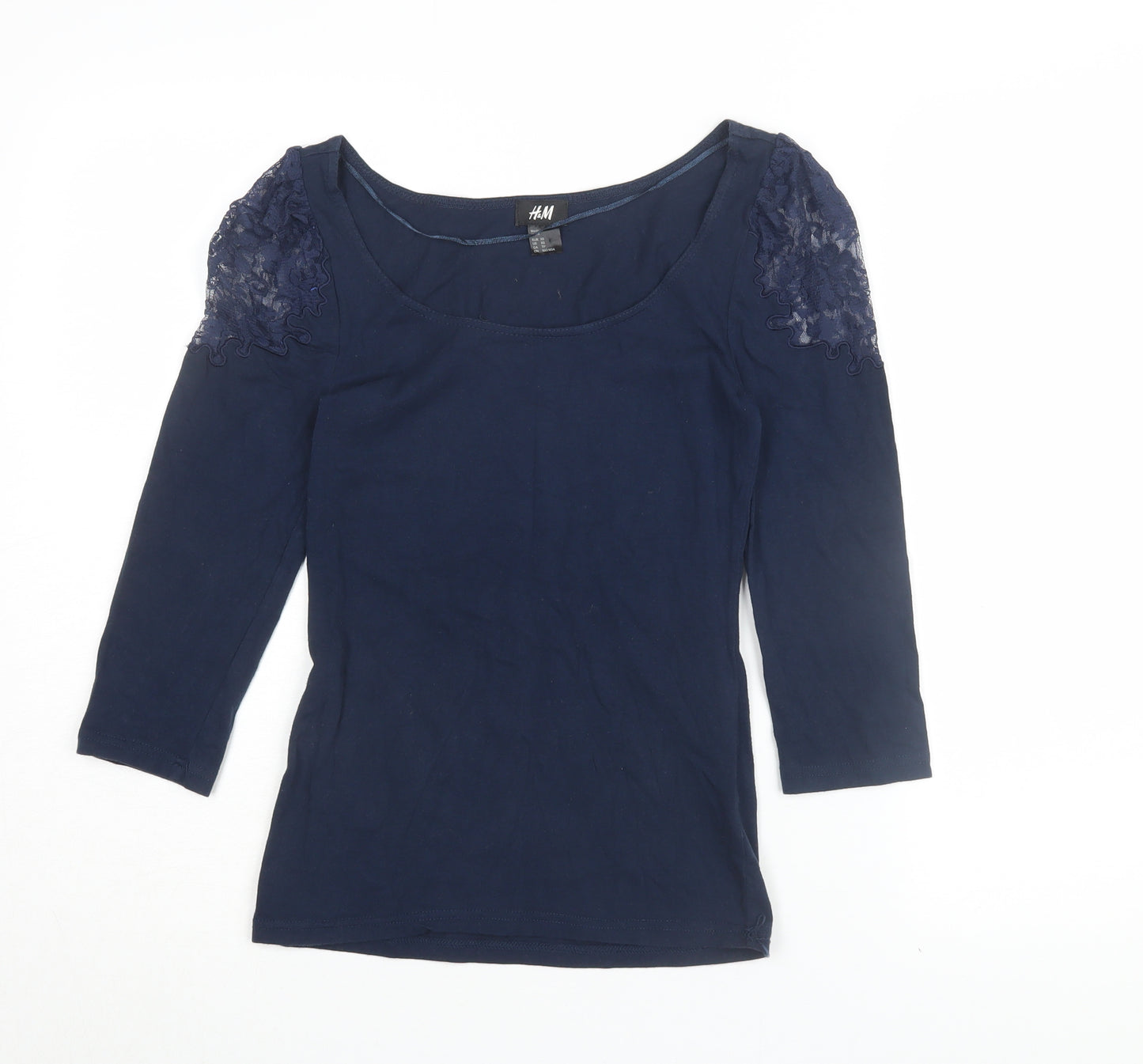 H&M Women's Blue Lace Accent Scoop Neck Blouse XS