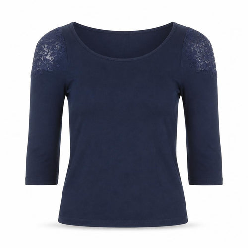 H&M Women's Blue Lace Accent Scoop Neck Blouse XS