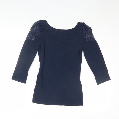 H&M Women's Blue Lace Accent Scoop Neck Blouse XS