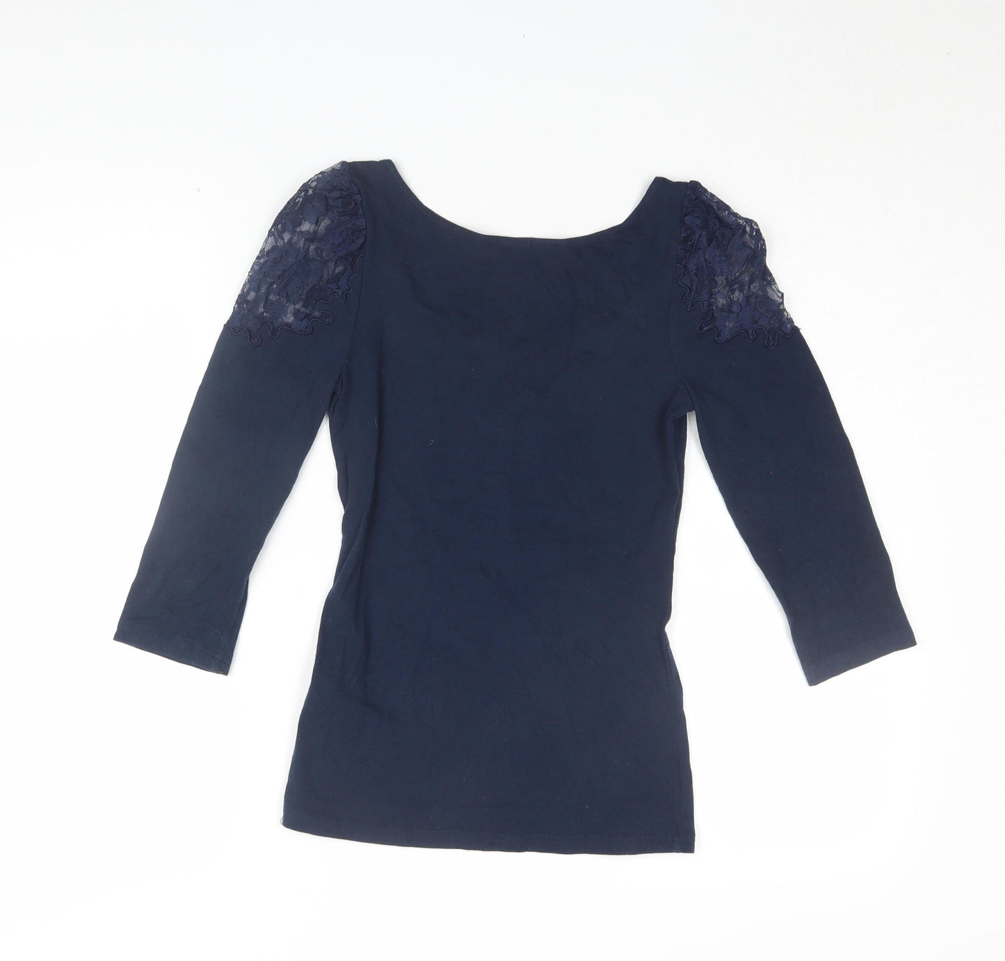 H&M Women's Blue Lace Accent Scoop Neck Blouse XS