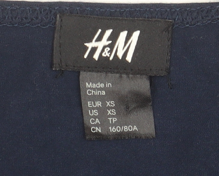 H&M Women's Blue Lace Accent Scoop Neck Blouse XS