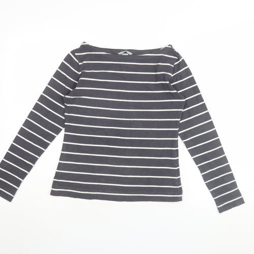 H&M Women's Striped Black Cotton Boat Neck Top, Size M