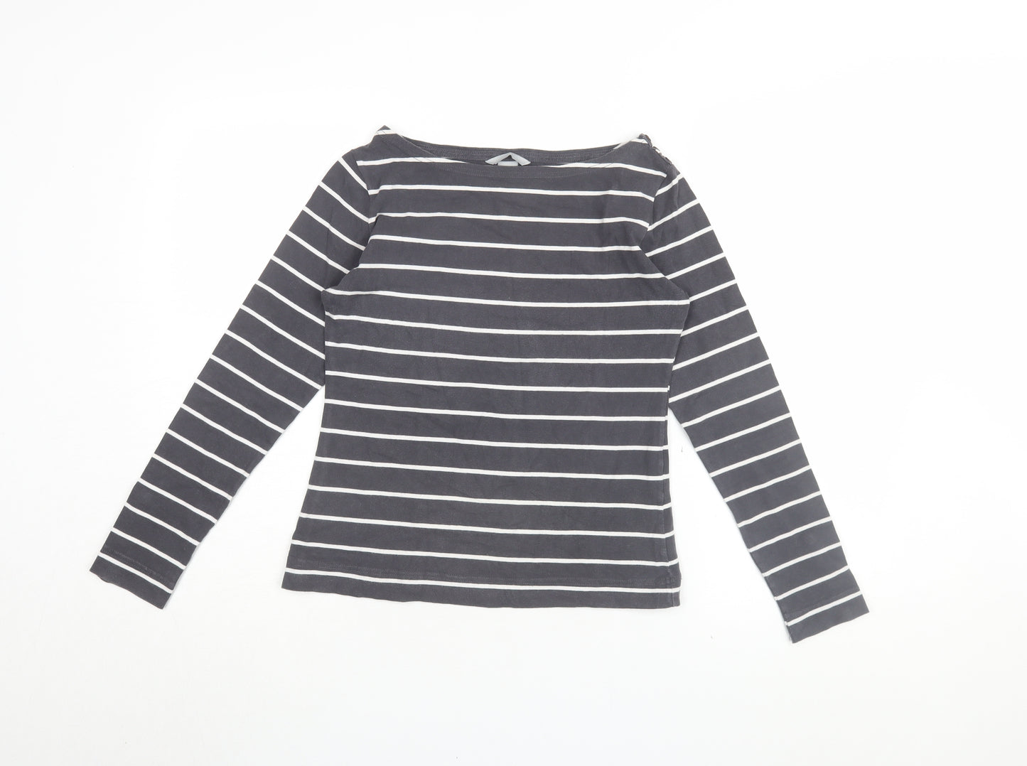 H&M Women's Striped Black Cotton Boat Neck Top, Size M