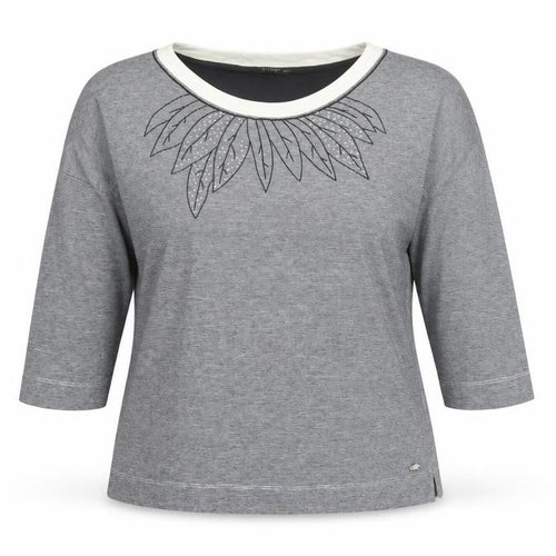 TIGI Women's Grey T-Shirt, Size 14/16, Embroidered Crew Neck