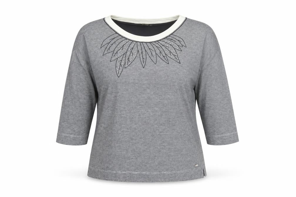 TIGI Women's Grey T-Shirt, Size 14/16, Embroidered Crew Neck