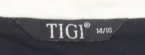 TIGI Women's Grey T-Shirt, Size 14/16, Embroidered Crew Neck