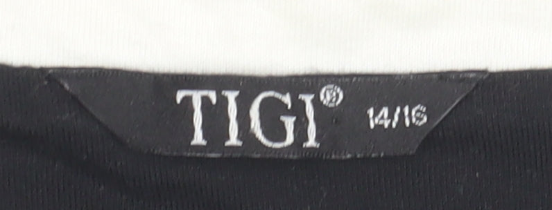 TIGI Women's Grey T-Shirt, Size 14/16, Embroidered Crew Neck