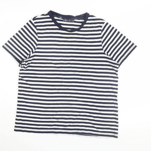 Marks and Spencer Women's Blue Striped T-Shirt Size 14