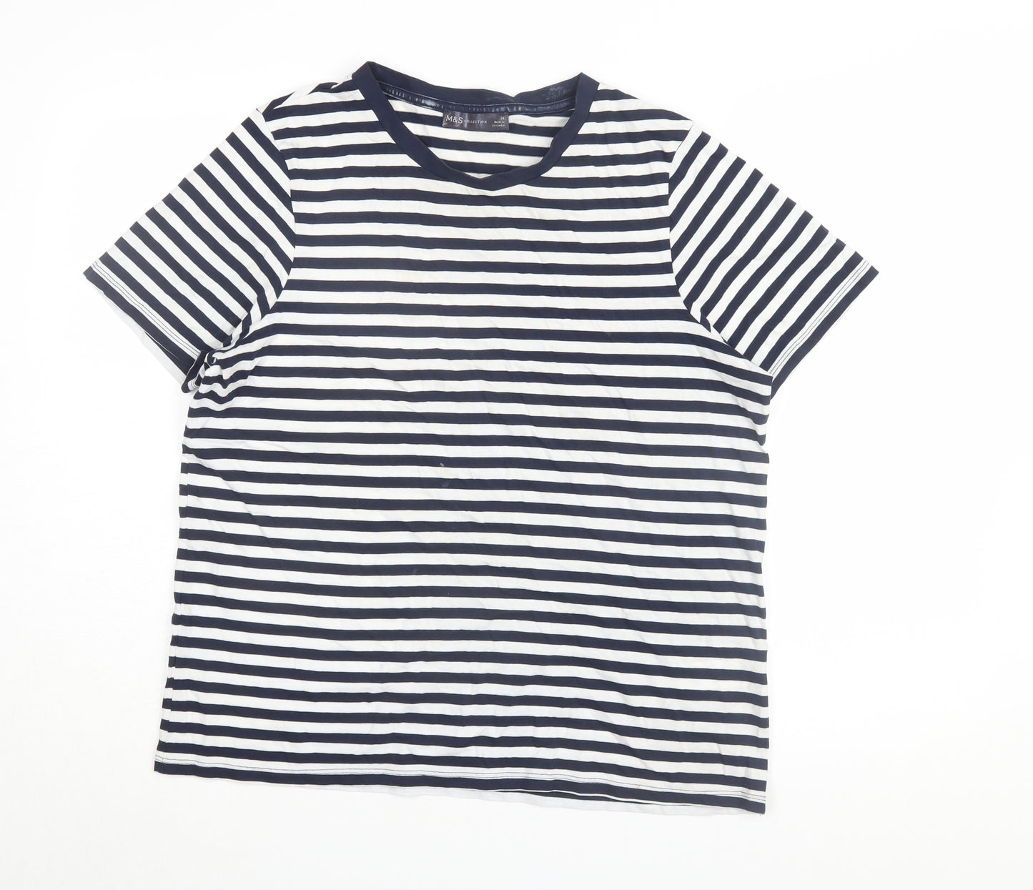 Marks and Spencer Women's Blue Striped T-Shirt Size 14