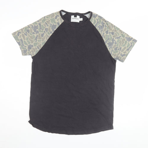 Topman Men's Black Camouflage Sleeve T-Shirt - S