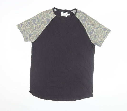 Topman Men's Black Camouflage Sleeve T-Shirt - S