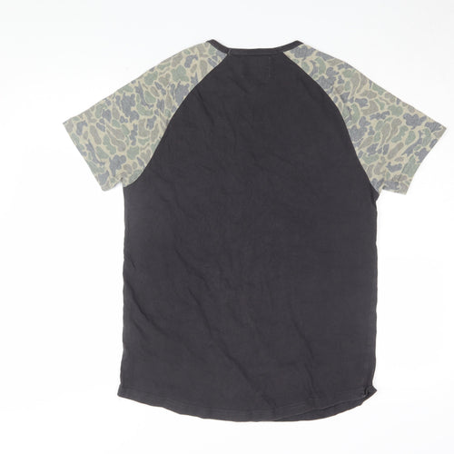 Topman Men's Black Camouflage Sleeve T-Shirt - S