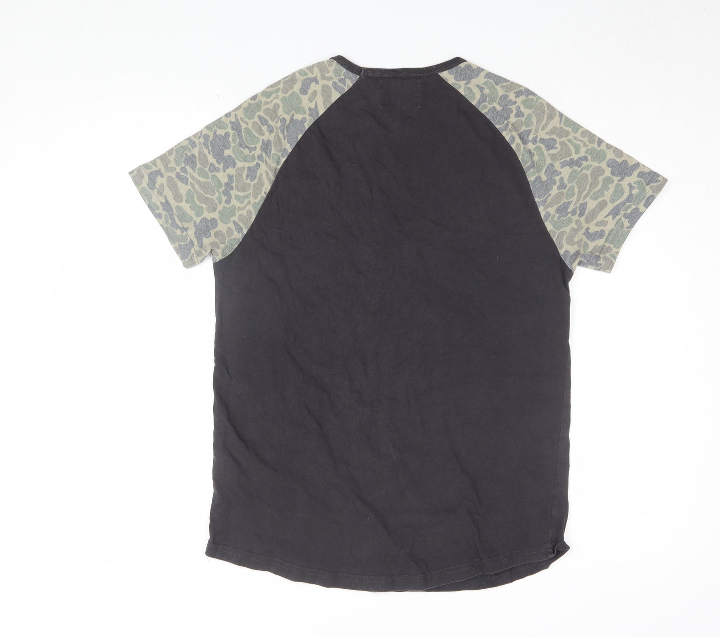 Topman Men's Black Camouflage Sleeve T-Shirt - S