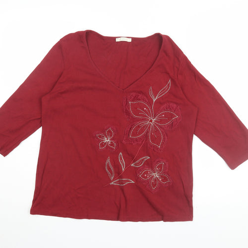 Marks and Spencer Women's Red V-Neck Floral Blouse Size 16