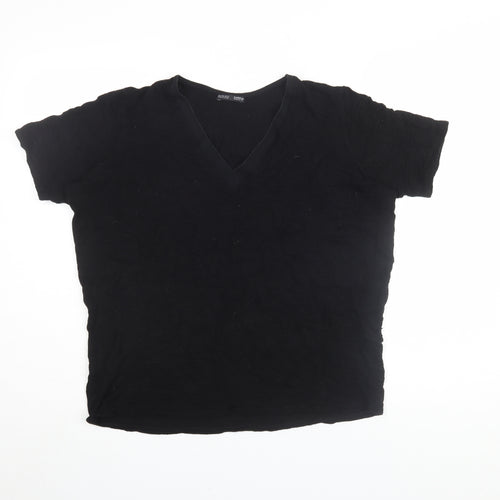 Zara Women's Black V-Neck T-Shirt - Size L