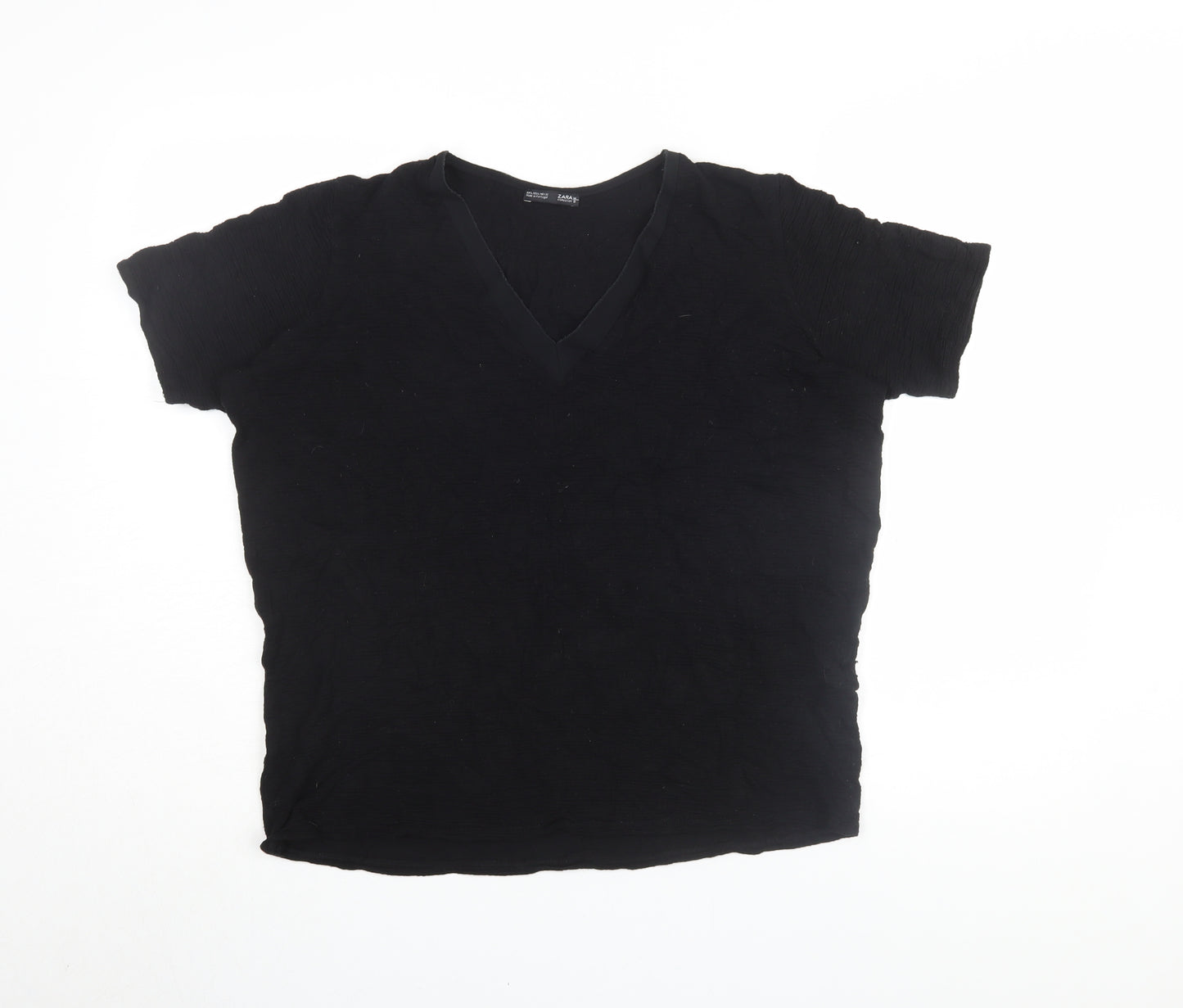 Zara Women's Black V-Neck T-Shirt - Size L