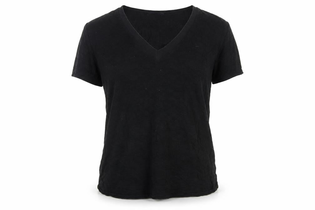 Front view of Zara Women's Black V-Neck T-Shirt -, size L