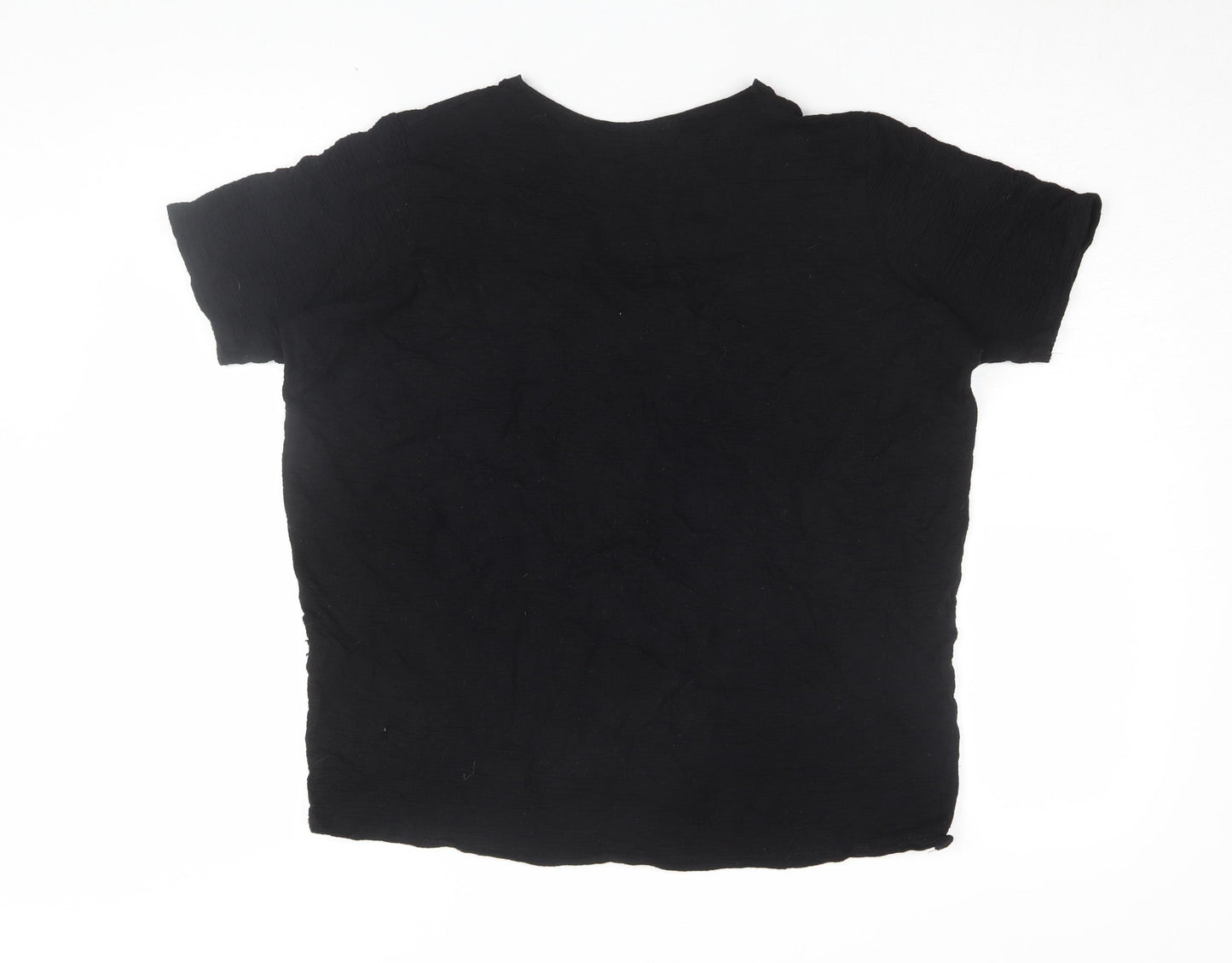 Zara Women's Black V-Neck T-Shirt - Size L