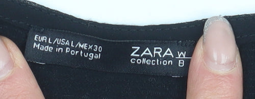 Zara Women's Black V-Neck T-Shirt - Size L