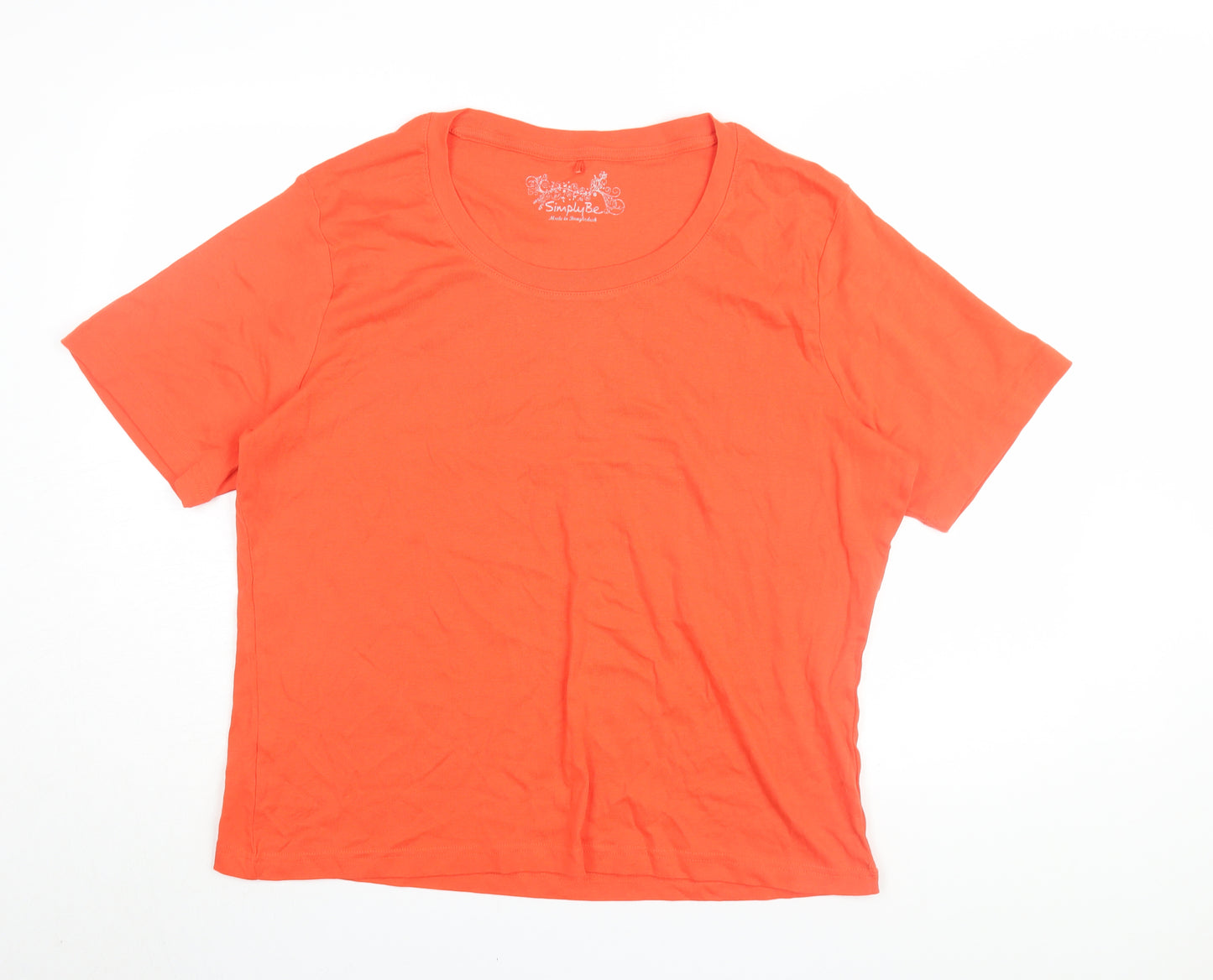 Simply Be Women's Orange Basic Cotton T-Shirt Size 24/26