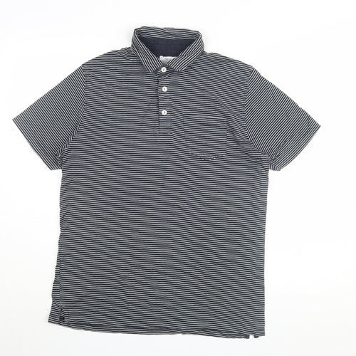 Next Men's Black Striped Polo Shirt - Medium, Cotton, Casual