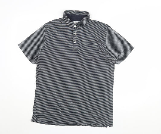 Next Men's Black Striped Polo Shirt - Medium, Cotton, Casual