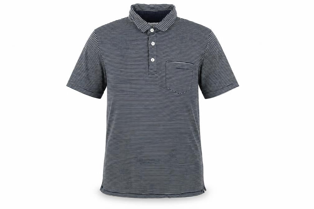 Front view of Next Men's Black Striped Polo Shirt - Medium, Cotton, Casual