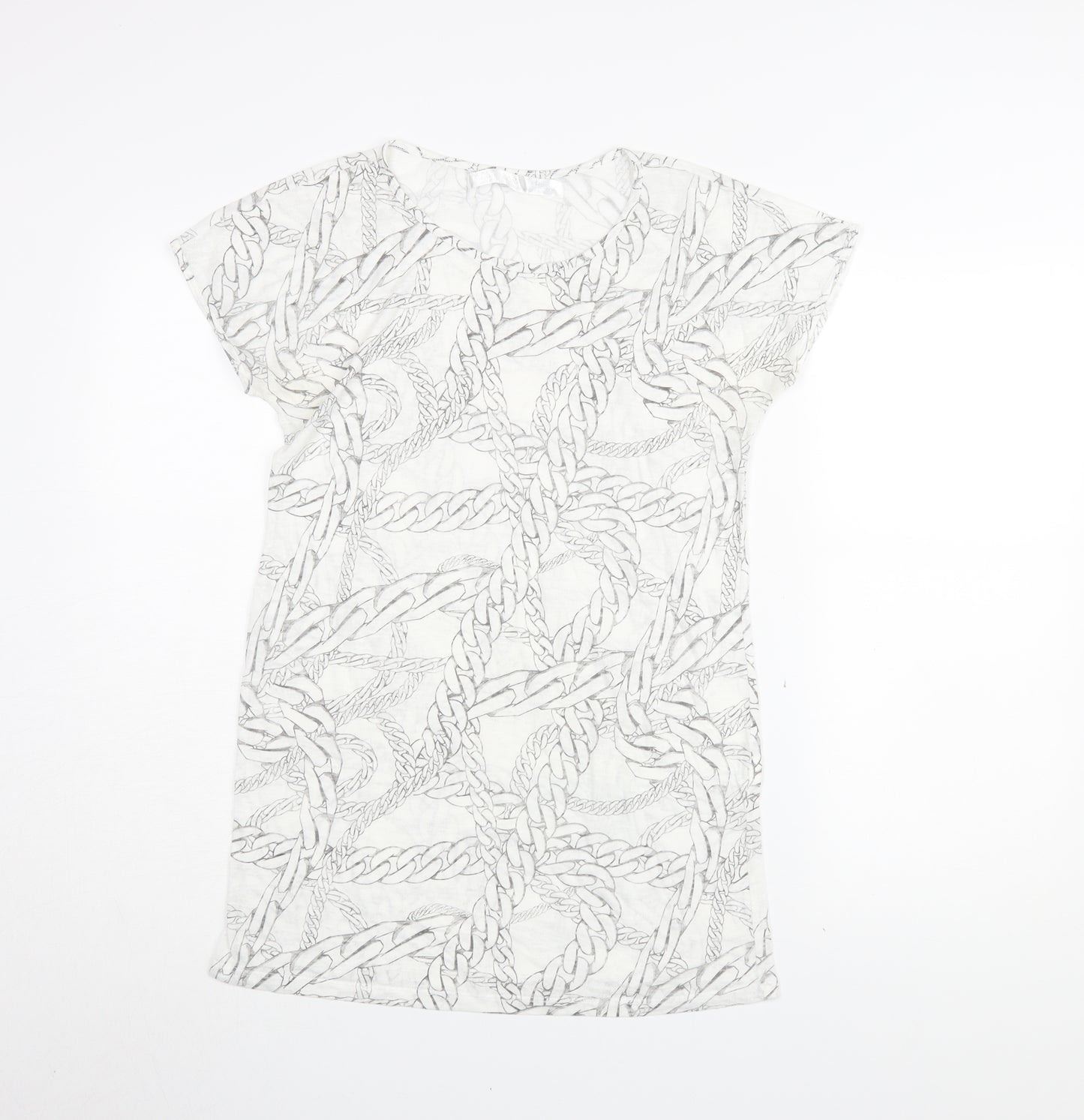 Zara Women’s White Basic T-Shirt, Geometric Pattern, M