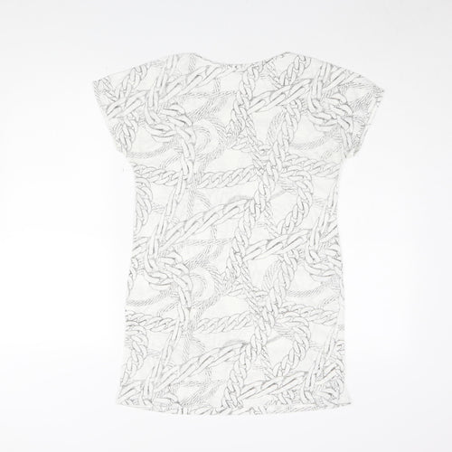 Zara Women’s White Basic T-Shirt, Geometric Pattern, M