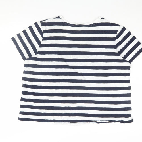 Marks and Spencer Women Blue Striped V-Neck T-Shirt Size 18