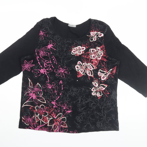 Marks and Spencer Women's Black Floral T-Shirt Size 16