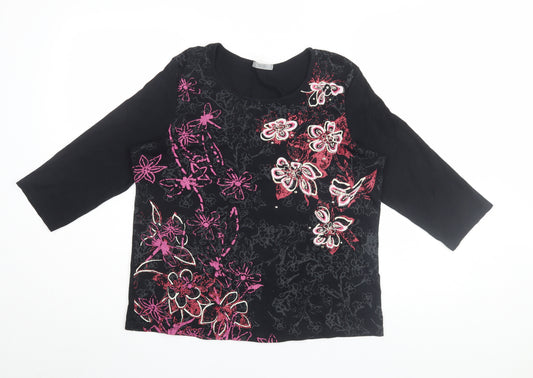 Marks and Spencer Women's Black Floral T-Shirt Size 16