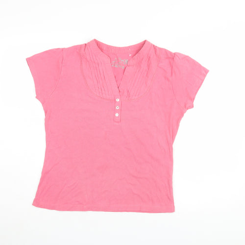 M&Co Women's Pink Henley T-Shirt, Size L, Short Sleeve