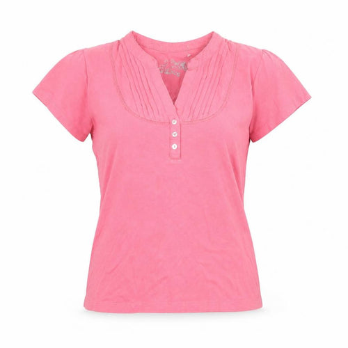 M&Co Women's Pink Henley T-Shirt, Size L, Short Sleeve