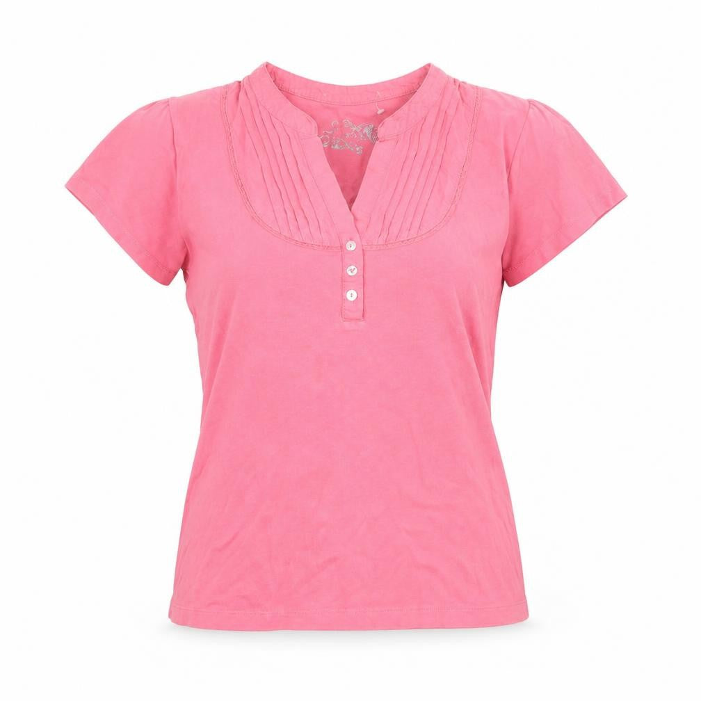 M&Co Women's Pink Henley T-Shirt, Size L, Short Sleeve