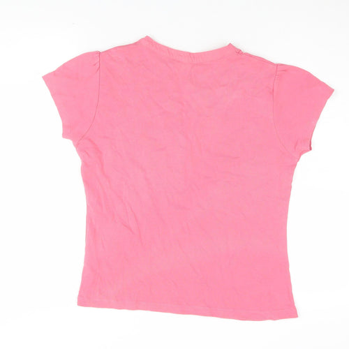 M&Co Women's Pink Henley T-Shirt, Size L, Short Sleeve