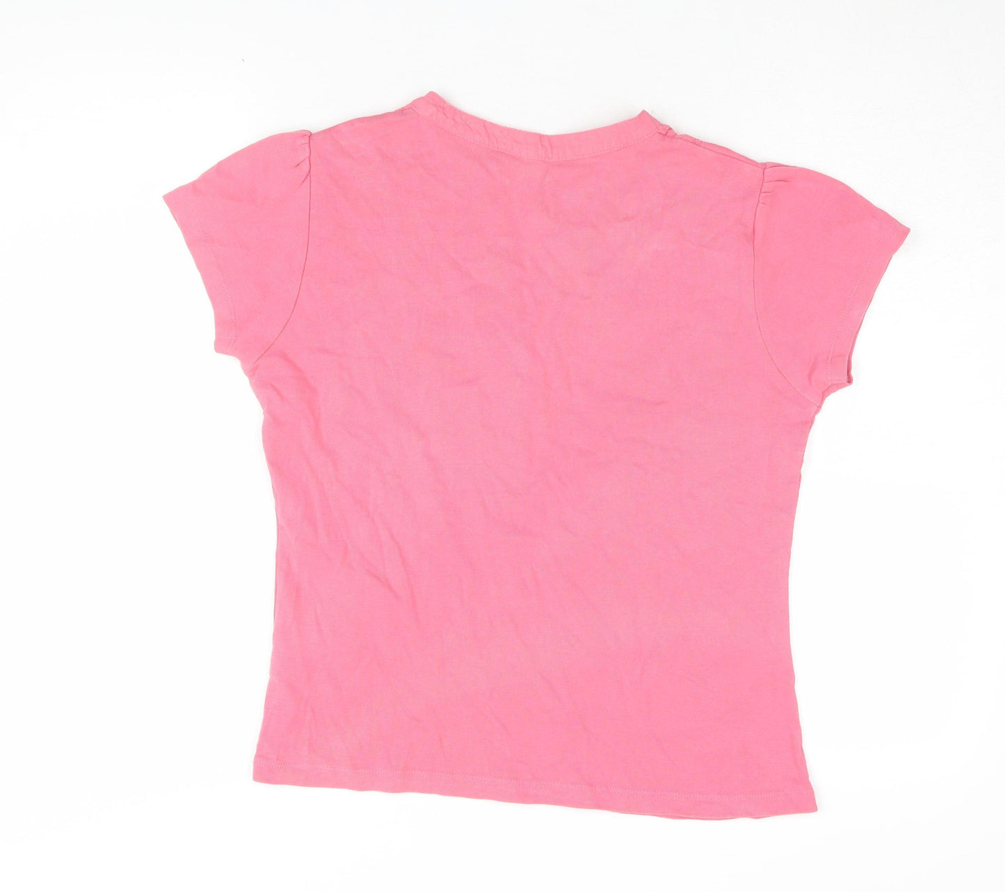 M&Co Women's Pink Henley T-Shirt, Size L, Short Sleeve